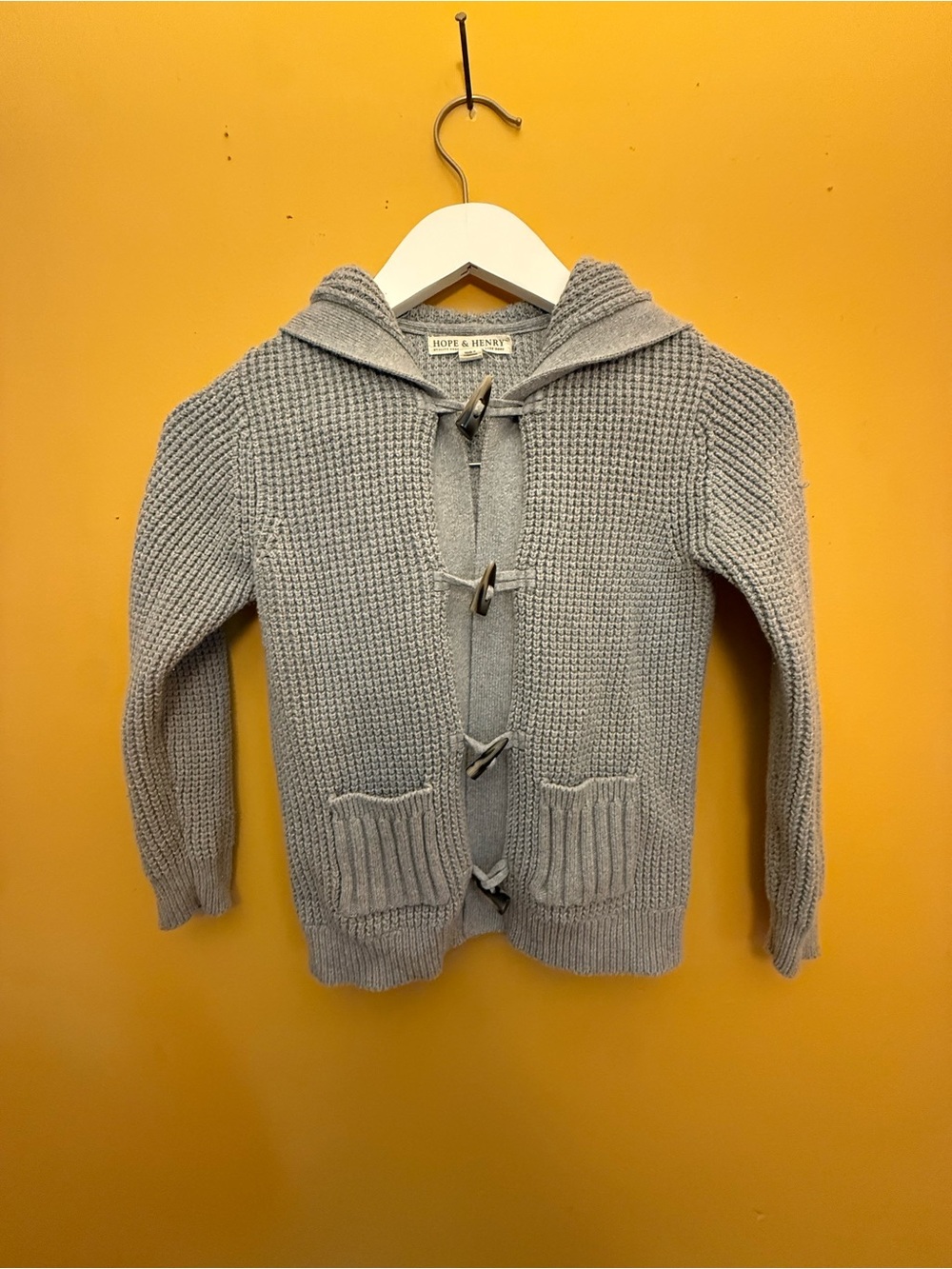 Hope & Henry Organic Cotton Kids Light Gray Hooded Toggle Cardigan